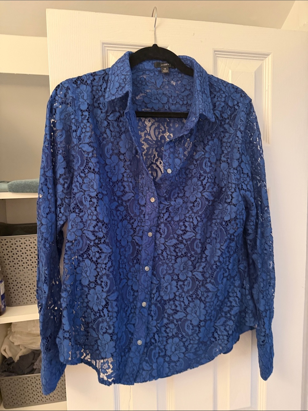 J. Crew Blue Floral Lace Button-Down Shirt, Size 12